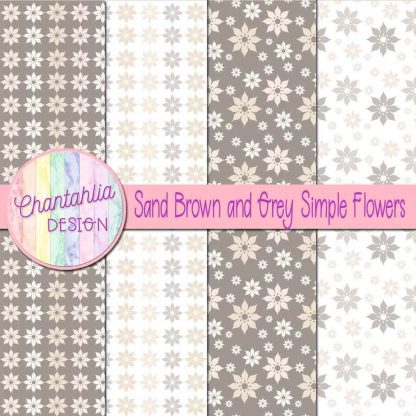 Free sand brown and grey simple flowers digital papers