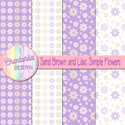 Free sand brown and lilac simple flowers digital papers