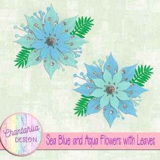 Free sea blue and aqua flowers with leaves