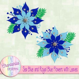 Free sea blue and royal blue flowers with leaves