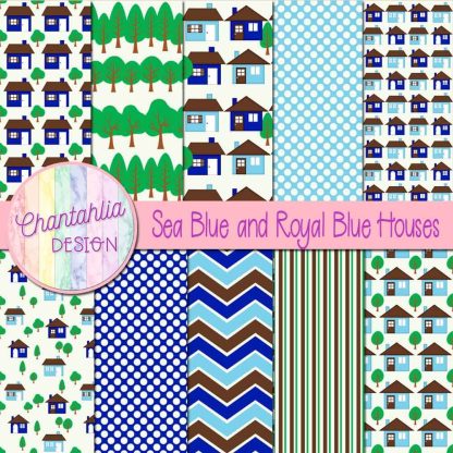 Free sea blue and royal blue houses digital papers