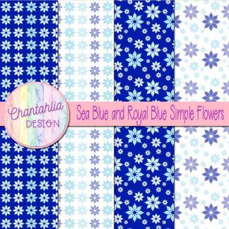 Free sea blue and royal blue simple flowers digital papers