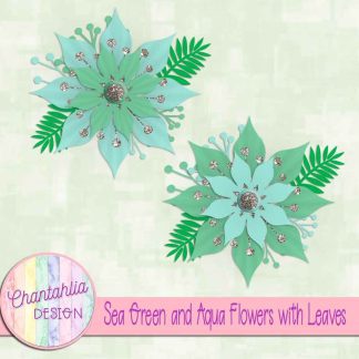 Free sea green and aqua flowers with leaves
