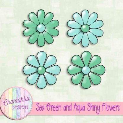 Free sea green and aqua shiny flowers