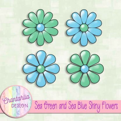 Free sea green and sea blue shiny flowers