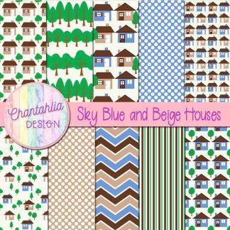 Free sky blue and beige houses digital papers