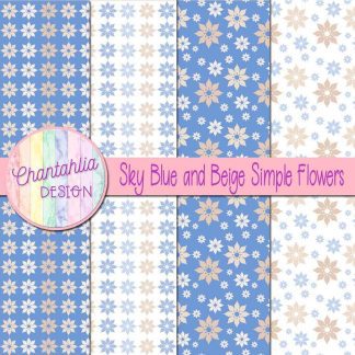 Free sky blue and beige simple flowers digital papers