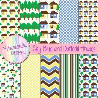 Free sky blue and daffodil houses digital papers