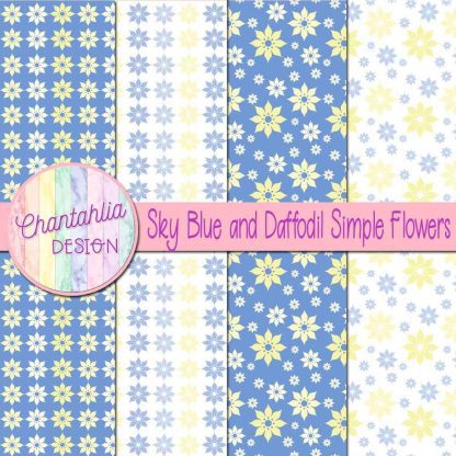 Free sky blue and daffodil simple flowers digital papers