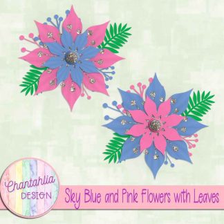 Free sky blue and pink flowers with leaves