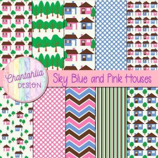Free sky blue and pink houses digital papers