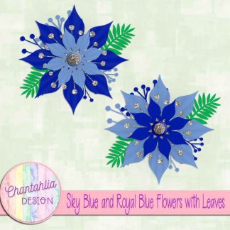Free sky blue and royal blue flowers with leaves