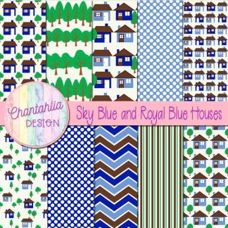Free sky blue and royal blue houses digital papers