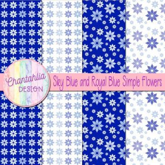 Free sky blue and royal blue simple flowers digital papers