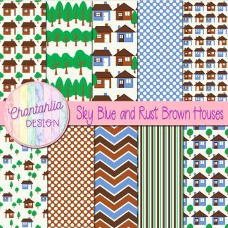 Free sky blue and rust brown houses digital papers