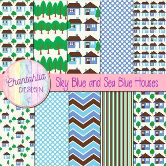Free sky blue and sea blue houses digital papers