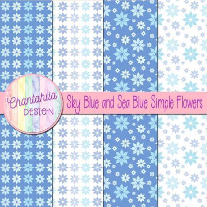 Free sky blue and sea blue simple flowers digital papers