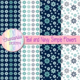 Free teal and navy simple flowers digital papers