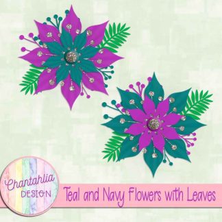 Free teal and purple flowers with leaves