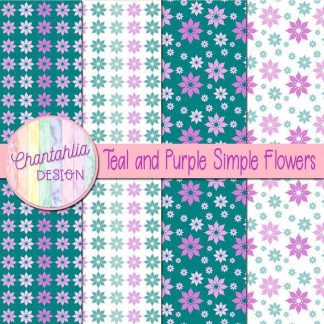 Free teal and purple simple flowers digital papers