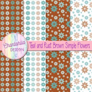 Free teal and rust brown simple flowers digital papers