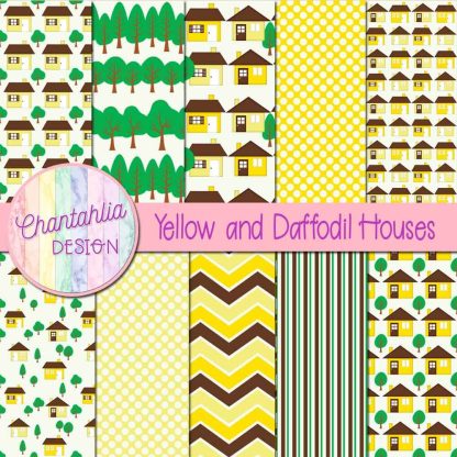 Free yellow and daffodil houses digital papers