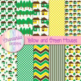 Free yellow and green houses digital papers
