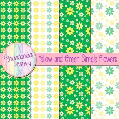 Free yellow and green simple flowers digital papers