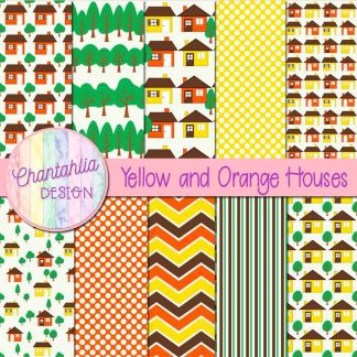Free yellow and orange houses digital papers