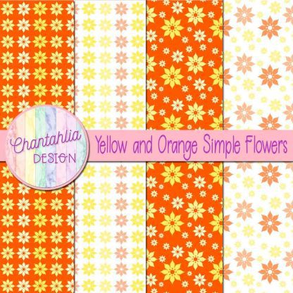 Free yellow and orange simple flowers digital papers
