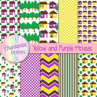 Free yellow and purple houses digital papers