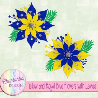 Free yellow and royal blue flowers with leaves