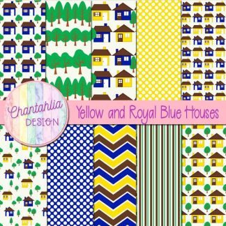 Free yellow and royal blue houses digital papers