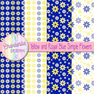 Free yellow and royal blue simple flowers digital papers