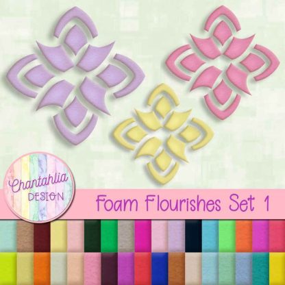 Free foam flourish design elements in 36 colours