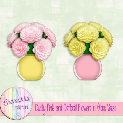 Free dusty pink and daffodil flowers in glass vases