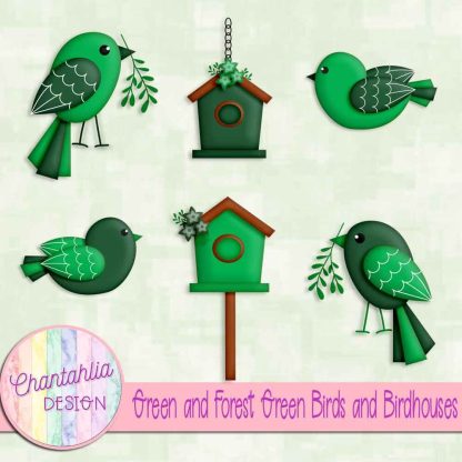 Free green and forest green birds and birdhouses