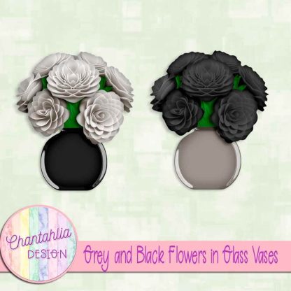 Free grey and black flowers in glass vases