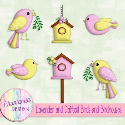 Free lavender and daffodil birds and birdhouses