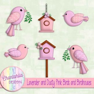 Free lavender and dusty pink birds and birdhouses