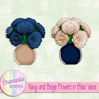 Free navy and beige flowers in glass vases