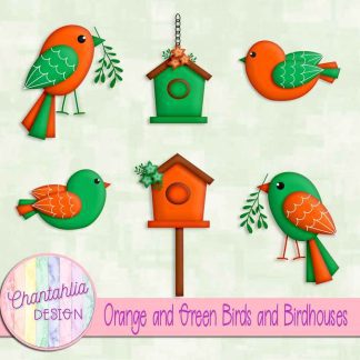 Free orange and green birds and birdhouses