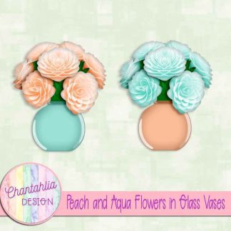 Free peach and aqua flowers in glass vases