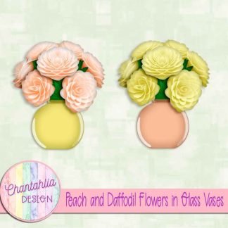 Free peach and daffodil flowers in glass vases