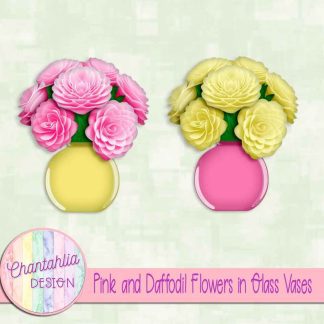 Free pink and daffodil flowers in glass vases