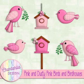 Free pink and dusty pink birds and birdhouses