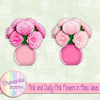 Free pink and dusty pink flowers in glass vases