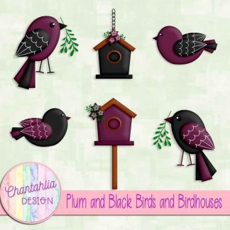 Free plum and black birds and birdhouses