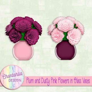 Free plum and dusty pink flowers in glass vases