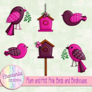 Free plum and hot pink birds and birdhouses